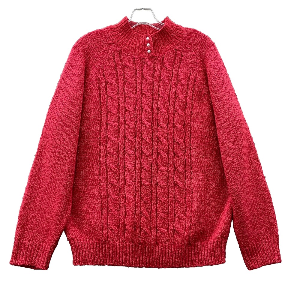 Jennifer Moore Sweater Women's Large Cable Knit Pearl Preppy‎ Academia Chic 90s